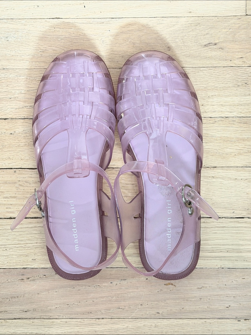 Madden Girl Translucent Light Pink Jelly Sandals with Ankle Strap